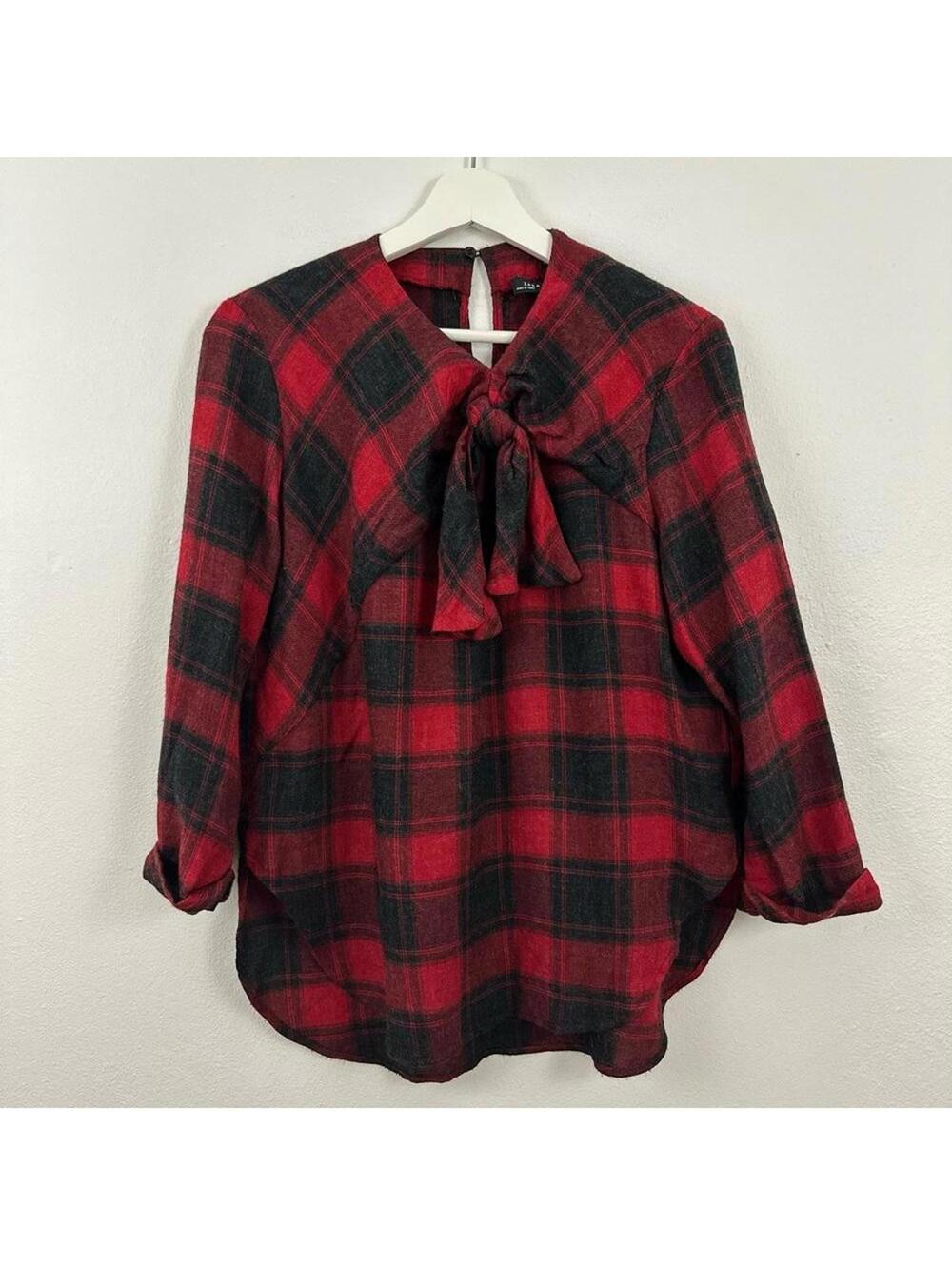 Zara Women’s Buffalo Plaid Knotted Bow Top Size S